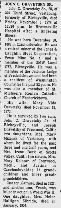John Dravetsky obit